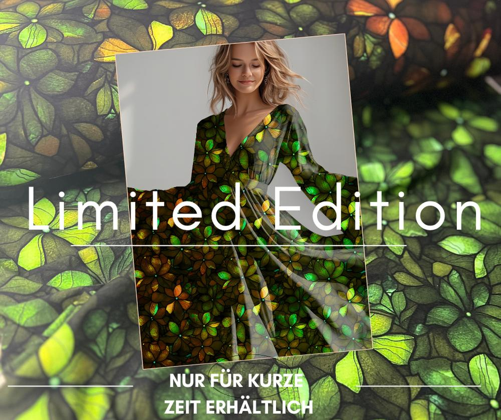 Bio Viskosejersey mit Überbreite: Eigenproduktion Velvet Blossom green (Bordüre) von Graustufen-Stoffe